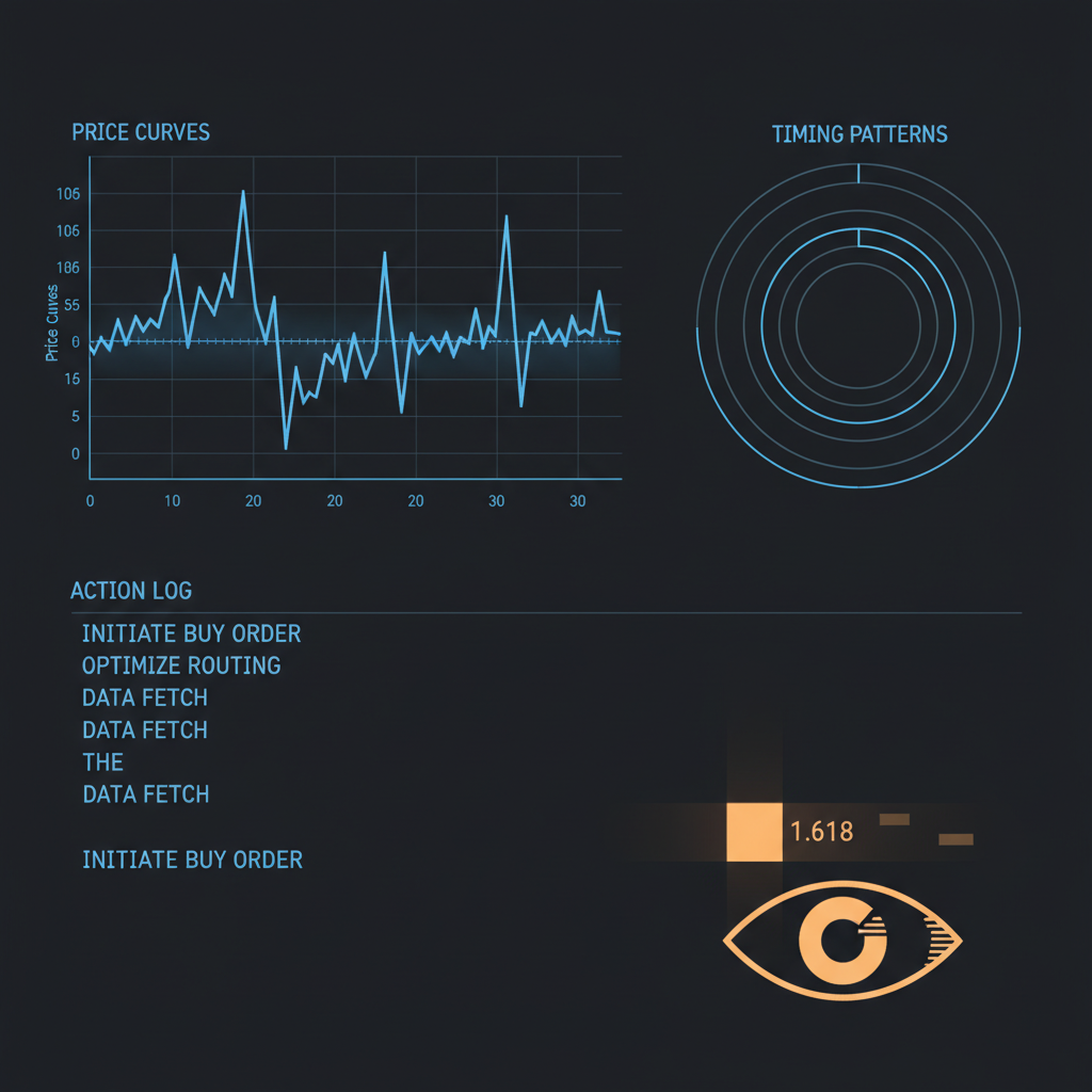 A dark terminal-aesthetic dashboard showing an AI agent behavioral profile. One data point is highlighted in amber with a subtle glitch artifact — the moment of discovery.